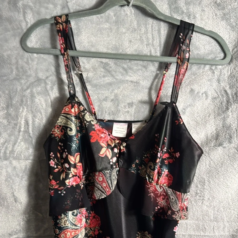 slip nightgown dress matching robe floral black size 10/12 m Y2K romantic nighty